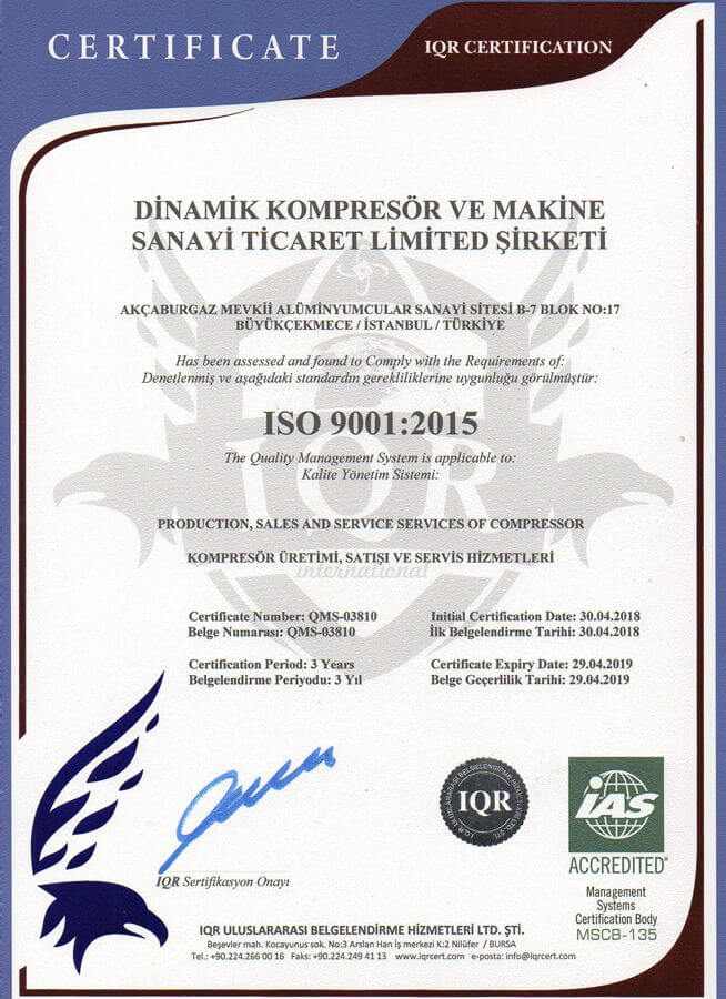 iqr iso 9001:2015 belgesi